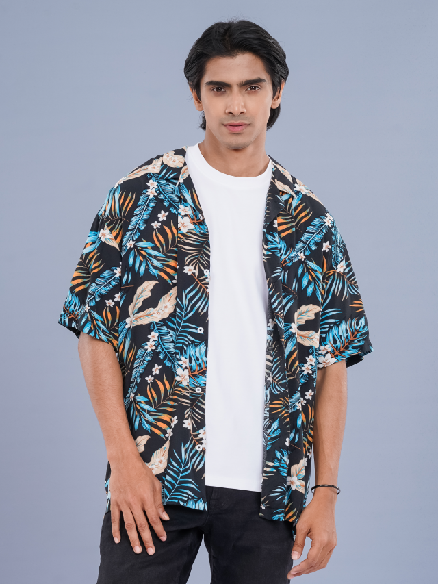Printed Flat Collar Short Sleeve Shirt (B) | MICLO GLOBAL | Your One ...